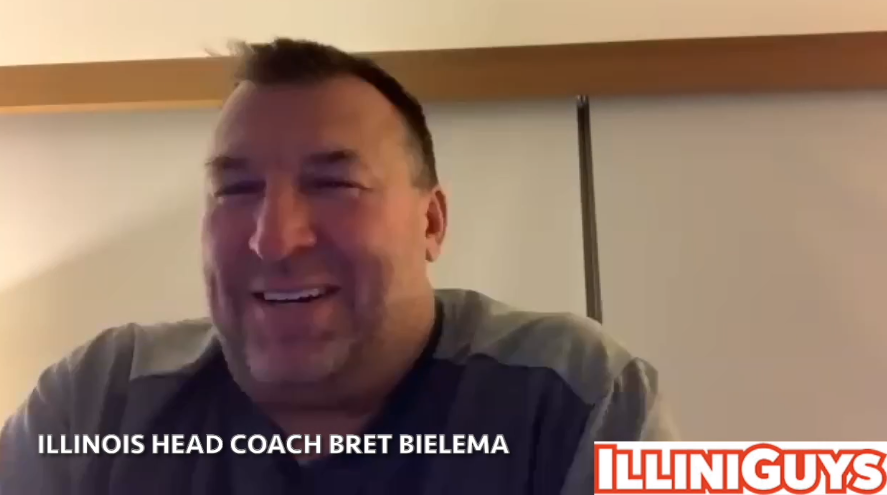 Watch: Illini FB coach Bret Bielema talks to the media after testing for COVID