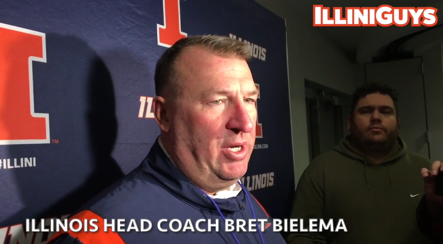 Watch: Illini Football Coach Bret Bielema Talks to Reporters At Spring Practice