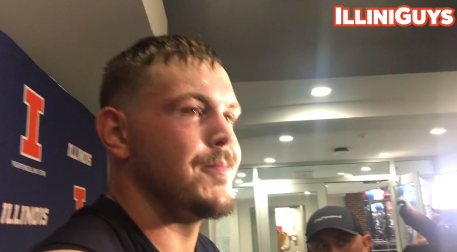 Illini players talk to reporters after Saturday's preseason opening practice