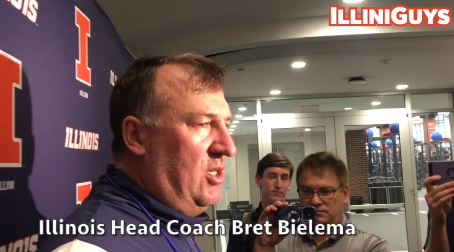 Illini coach Bret Bielema gives a practice update