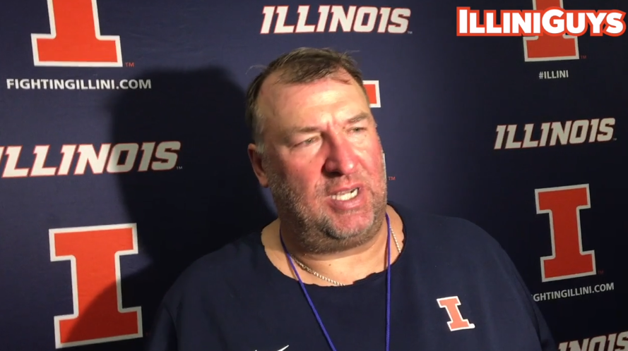 Watch: Illini football coach Bret Bielema updates reporters after practice