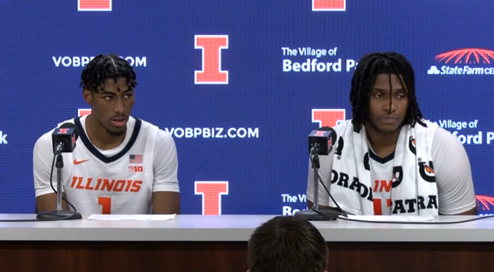 Coach Underwood & Illini players talk after win over Bethune-Cookman