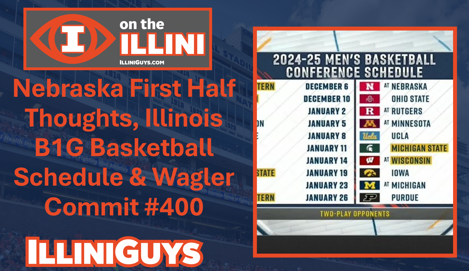 Nebraska 1st Half Thoughts, Illini B1G Basketball Schedule, Wagler Commit #400 - YouTube Edition