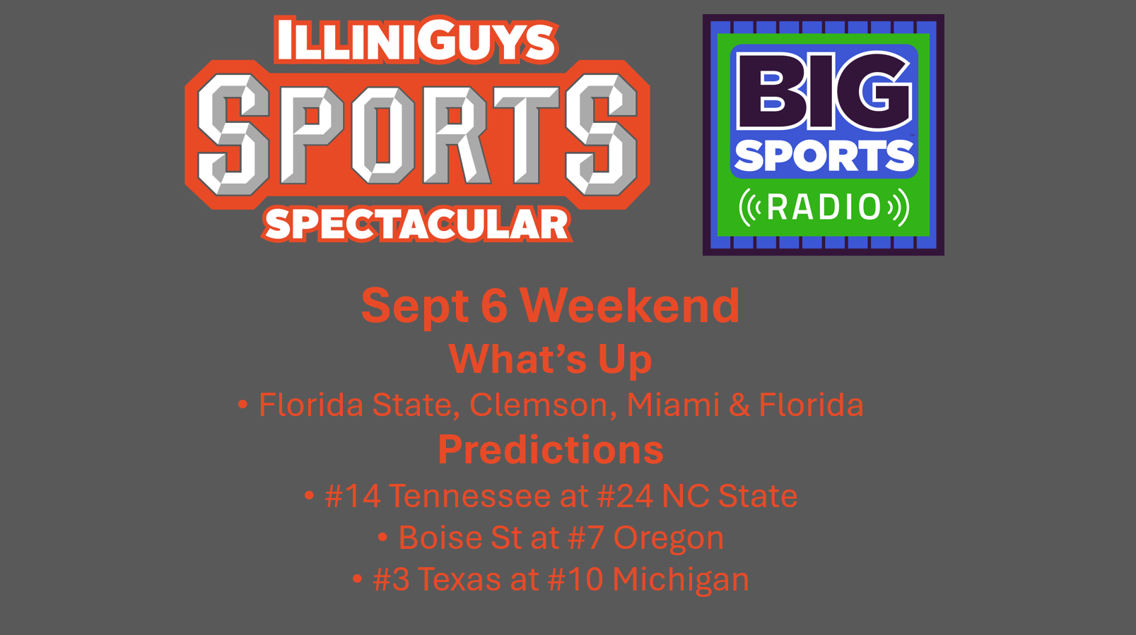 What's Up Florida State, Clemson, Miami & Florida - Game Predictions - IlliniGuys Sports Spectacular - Sept 6 Weekend - YouTube Edition