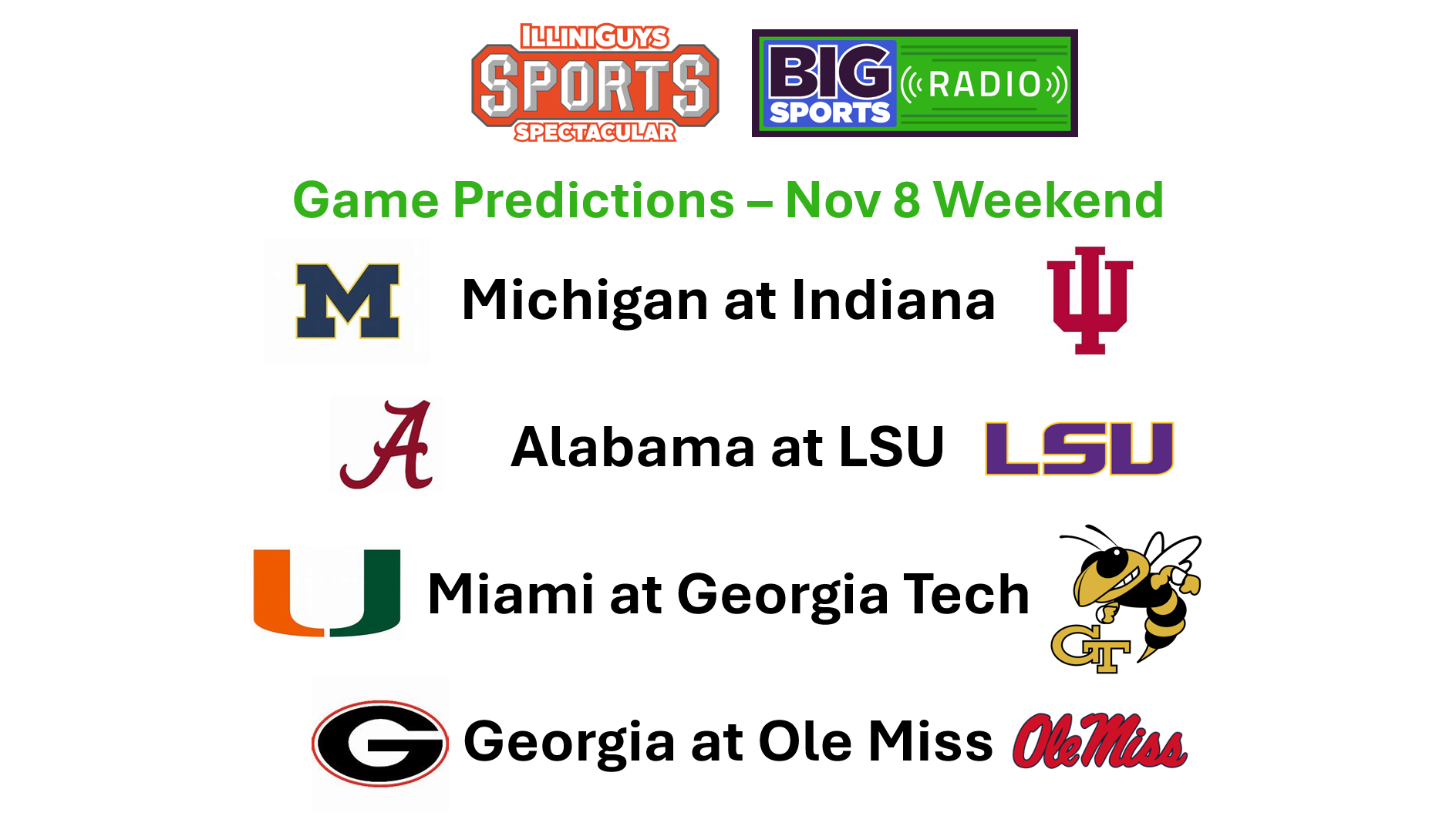 Game Predictions – IlliniGuys Sports Spectacular - Nov 8 Weekend - YouTube Edition