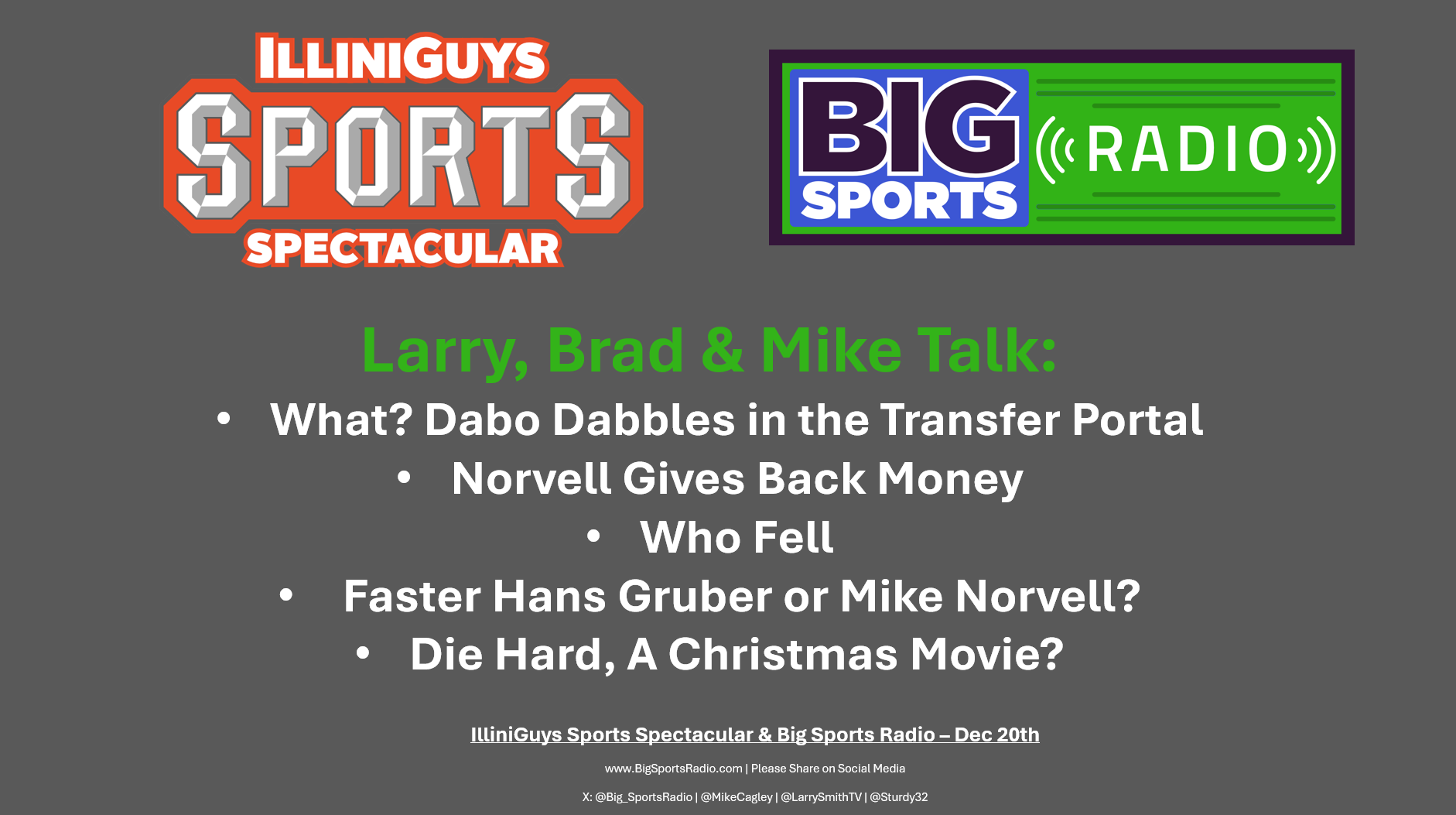 Dabo & Norvell - IlliniGuys Sports Spectacular & Big Sports Radio Dec 20 - YouTube Edition