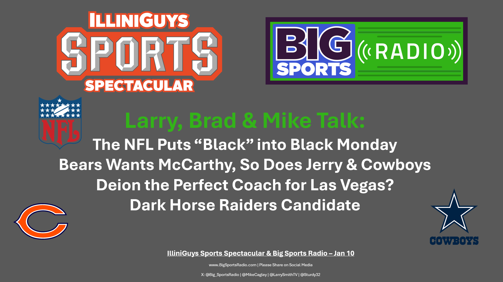 NFL's Black Monday, Chicago and Dallas Tug of War & Deion a Fit for Vegas - IlliniGuys Sports Spectacular Jan 10